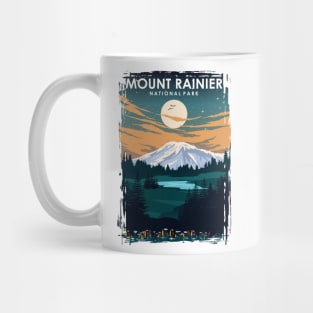 Mount Rainier National Park Vintage Minimal Retro Travel Poster at Night Mug